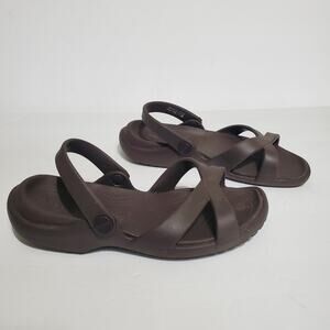 Crocs Meleen Cross Band Sandals Flip Flops Comfort Slip On Shoes Brown Womens 7